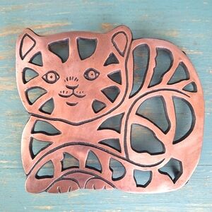 Vintage Cat Hot Pad Trivet Copper Kitchen Decor Pot Holder